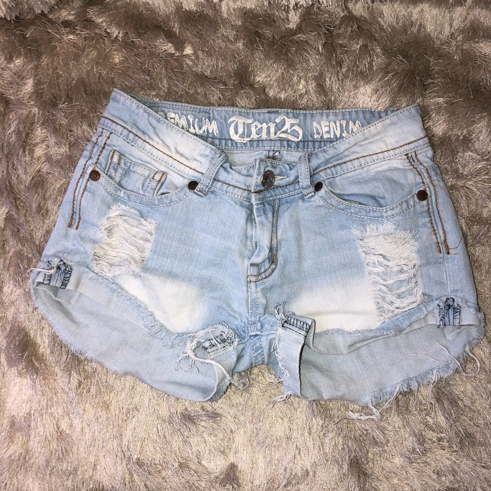 Light Denim Ripped Shorts